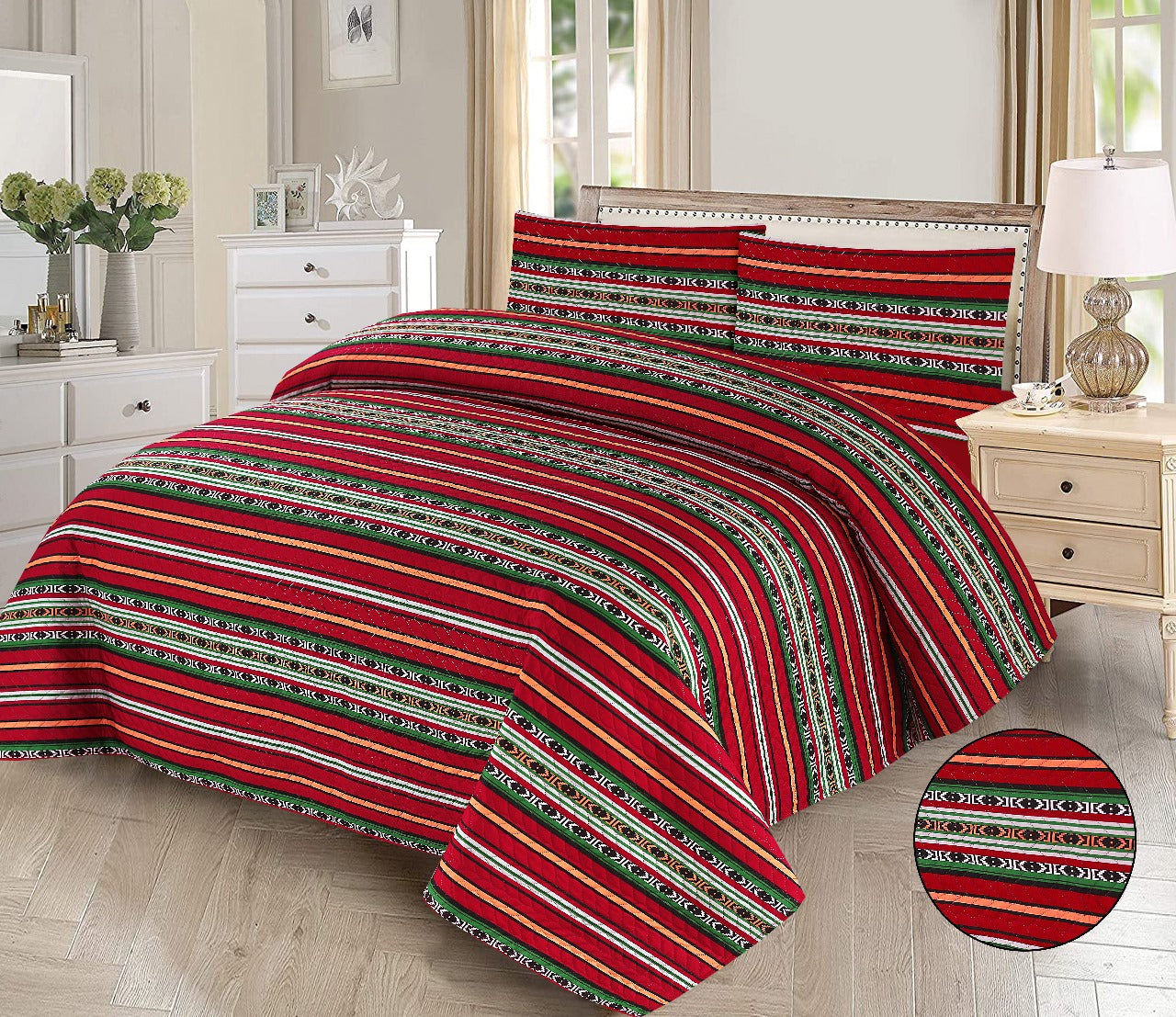 3-Piece Red Floral Printed Bedsheet Set - Bright Bedding Essentials