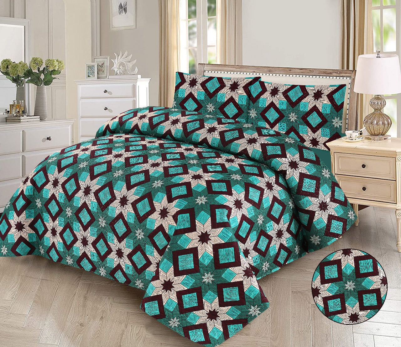Sophisticated 3-Piece Dark Green Floral Printed Bedsheet Set - Cozy Bedding