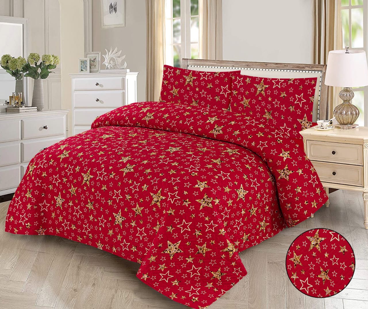 Mocha Circle Quilt 3-Piece Printed Bedding Set