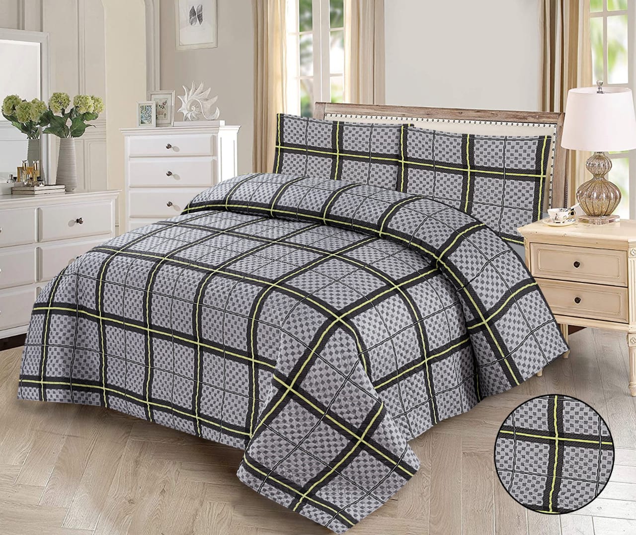 Charcoal Elegance Plaid 3-Piece Printed Bedding Set