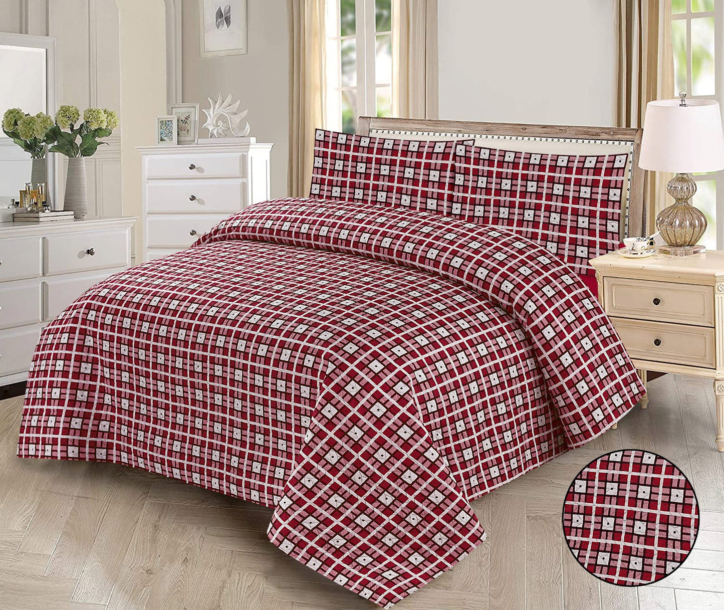 Crimson Charm Plaid 3-Piece Printed Bedding Set