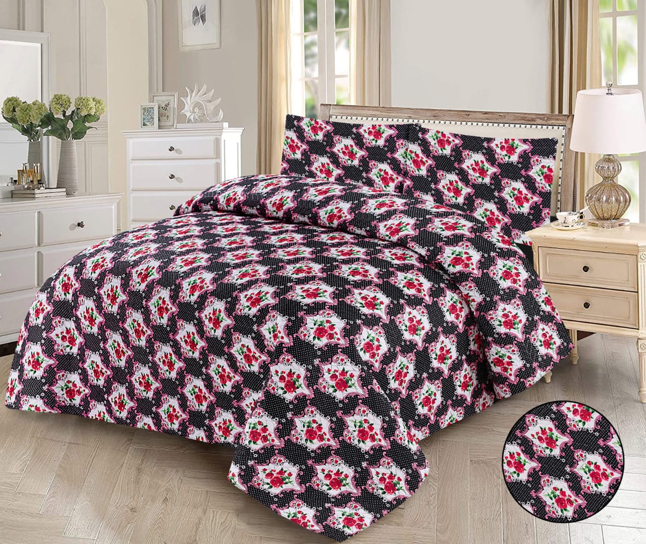 Ebony Rose Mosaic 3-Piece Printed Bedding Set