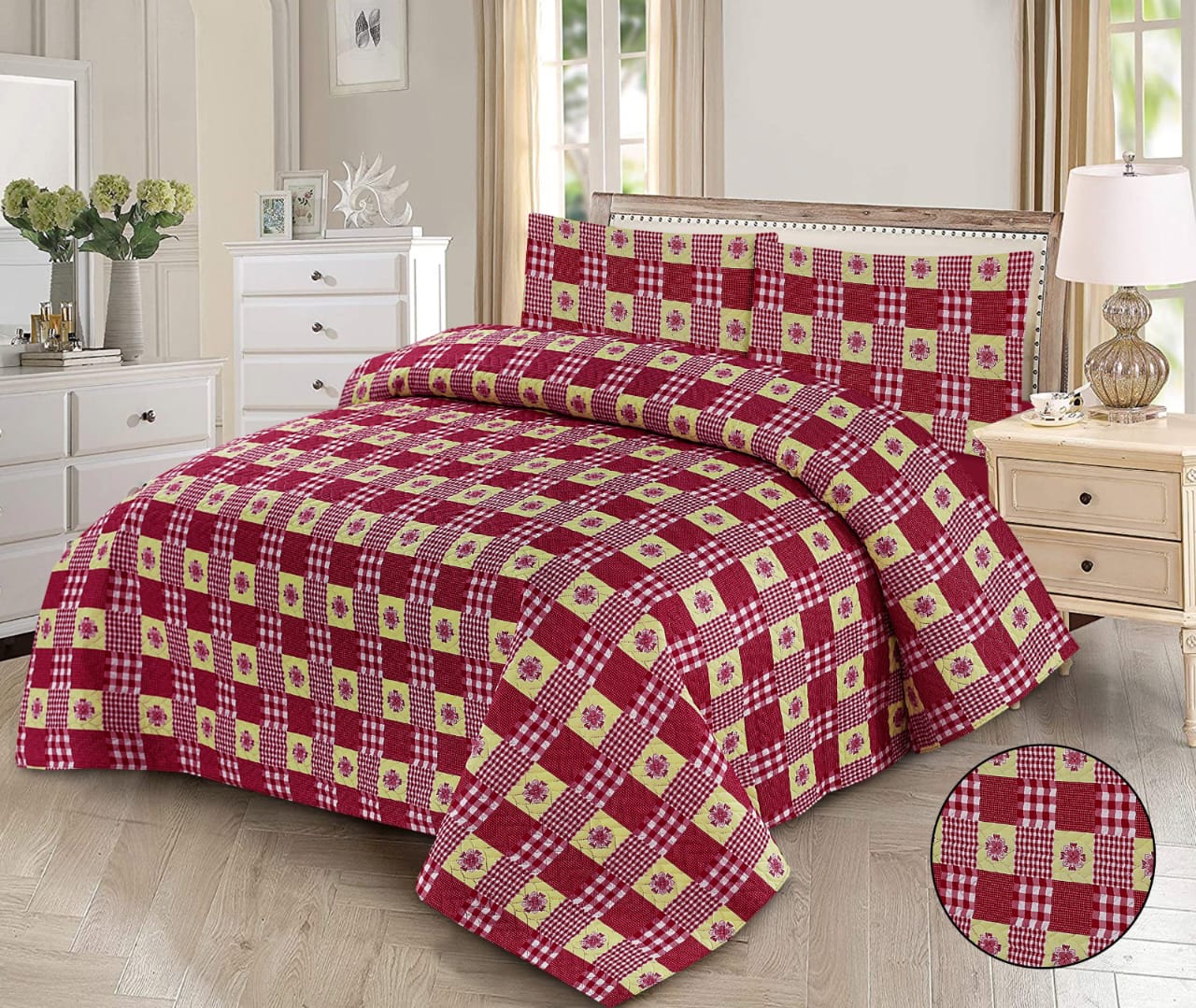 Scarlet Blossom Patch 3-Piece Printed Bedding Set