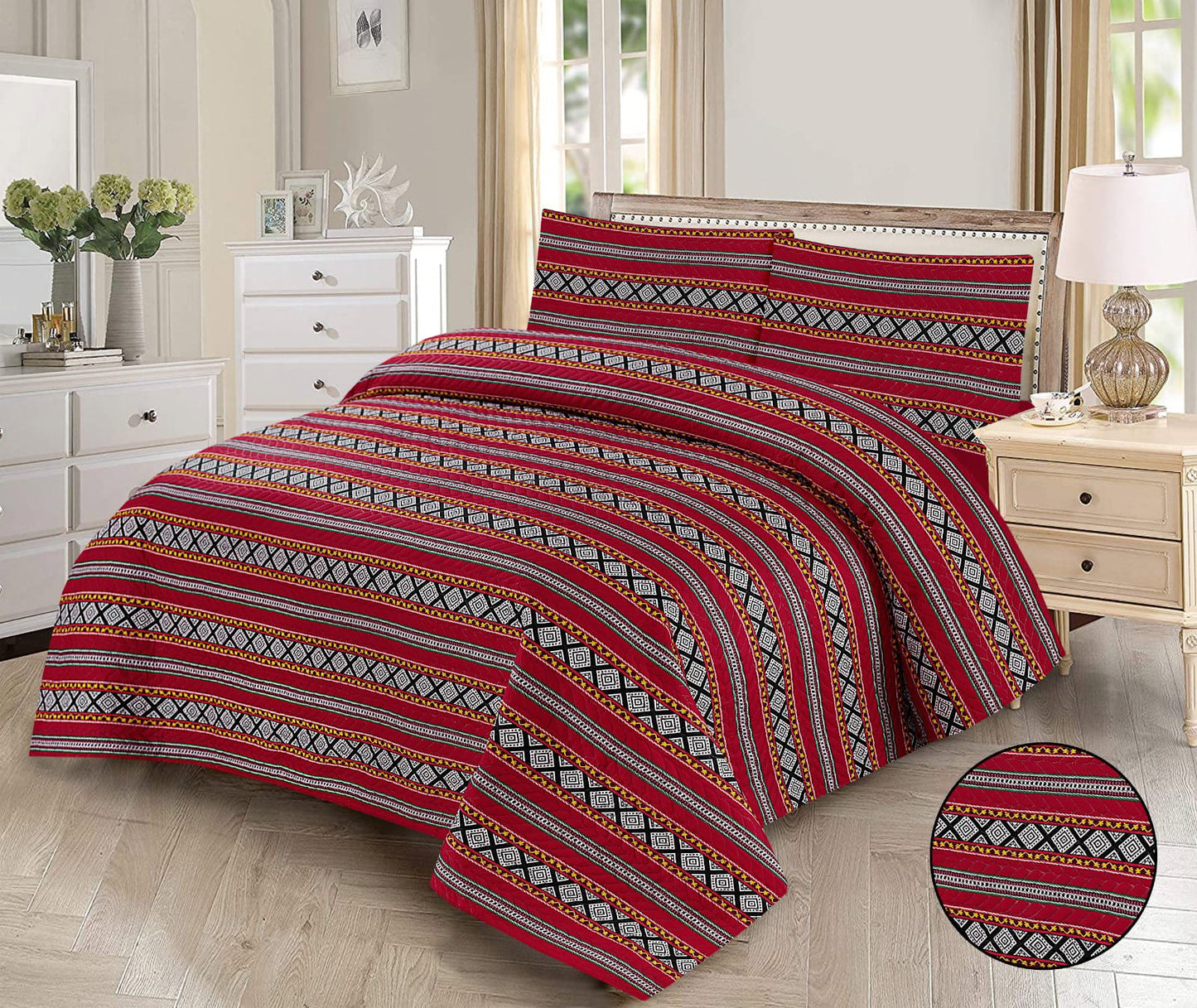 Ruby Tribal Stripe 3-Piece Printed Bedding Set