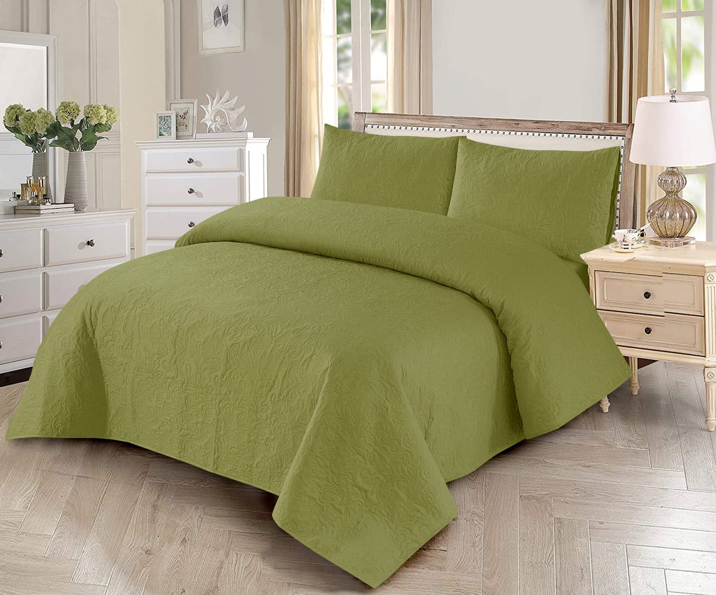 3 PCs Leafy Green Dyed Bedsheet