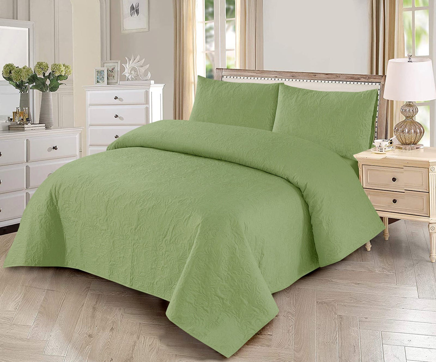 3 PCs Light Green Dyed Bedsheet