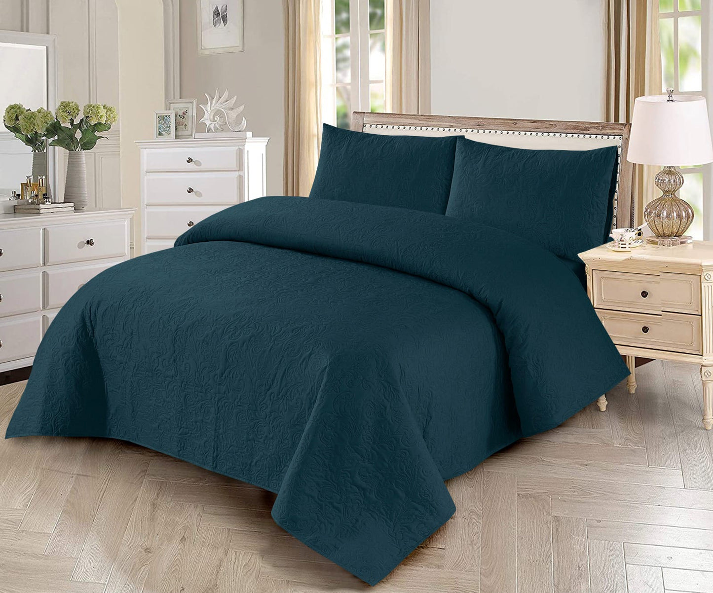 3 PCs Dark Turquoise Dyed Bedsheet