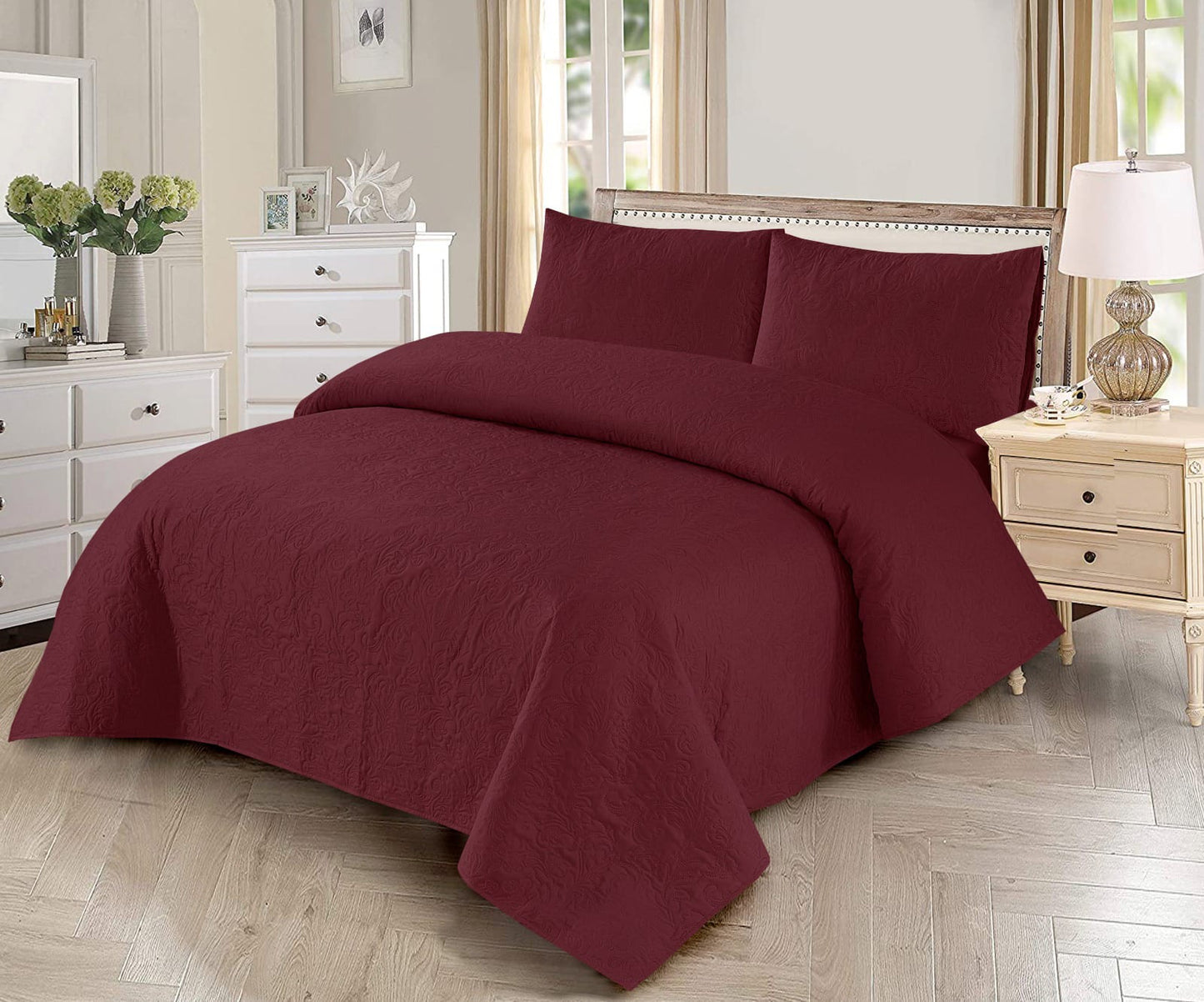3 PCs Maroon Dyed Bedsheet