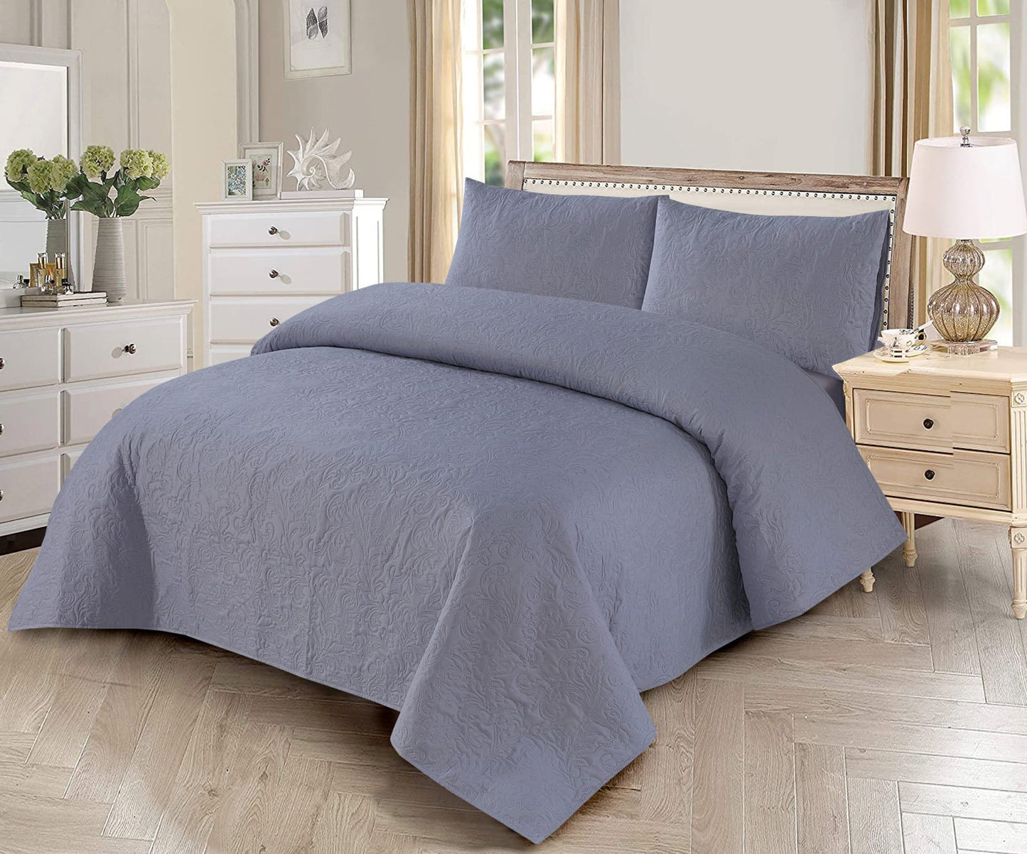 3 PCs Slate Gray Dyed Bedsheet