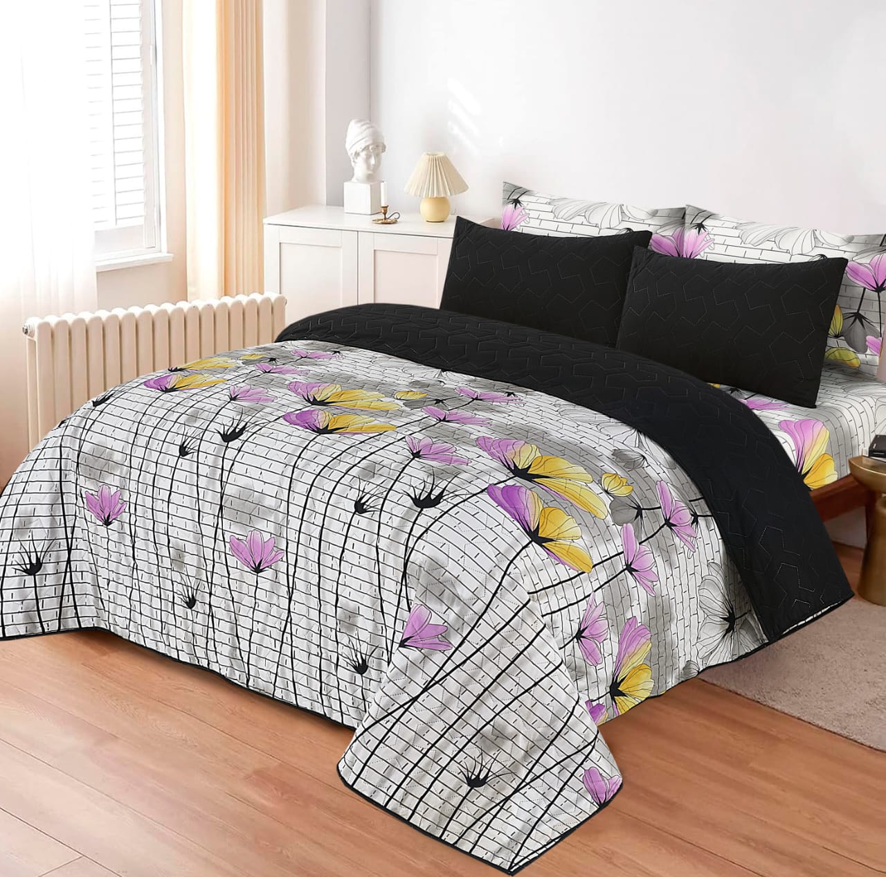 Citrine Flower Quilt 6-Piece Printed Bedspread Set