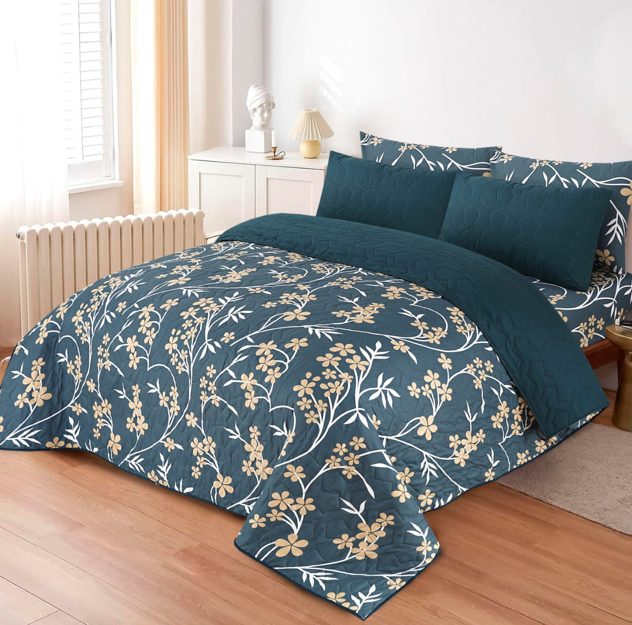 Slate Mandala Flower 6-Piece Printed Bedspread Set
