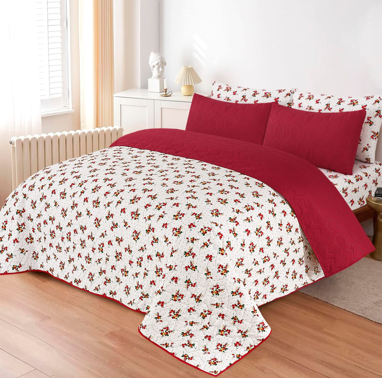 Red Petal Dream 6-Piece Printed Bedspread Set
