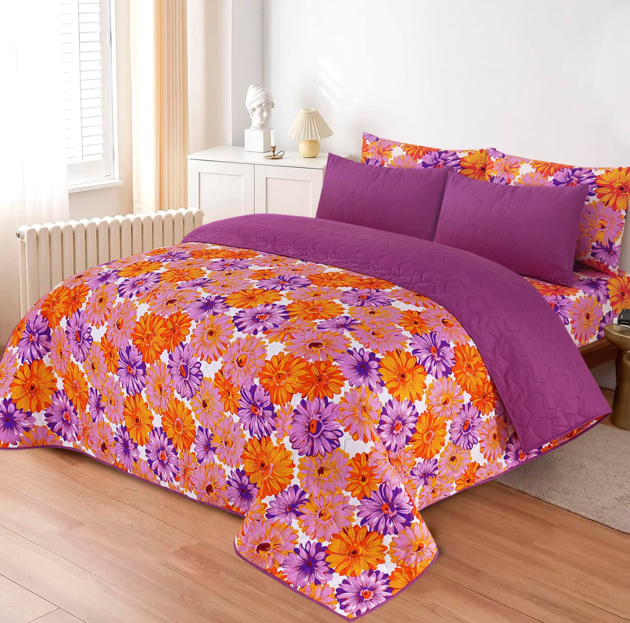Magenta Floral Bloom 6-Piece Printed Bedspread Set