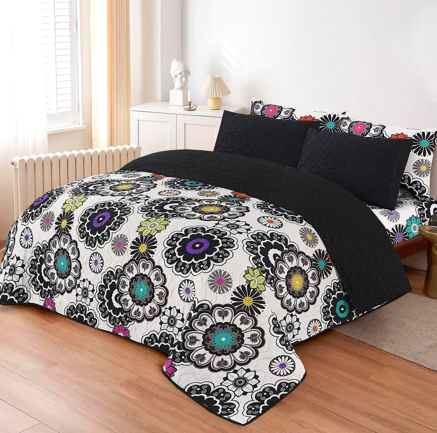 Lilac Medallion Bloom 6-Piece Printed Bedspread Set