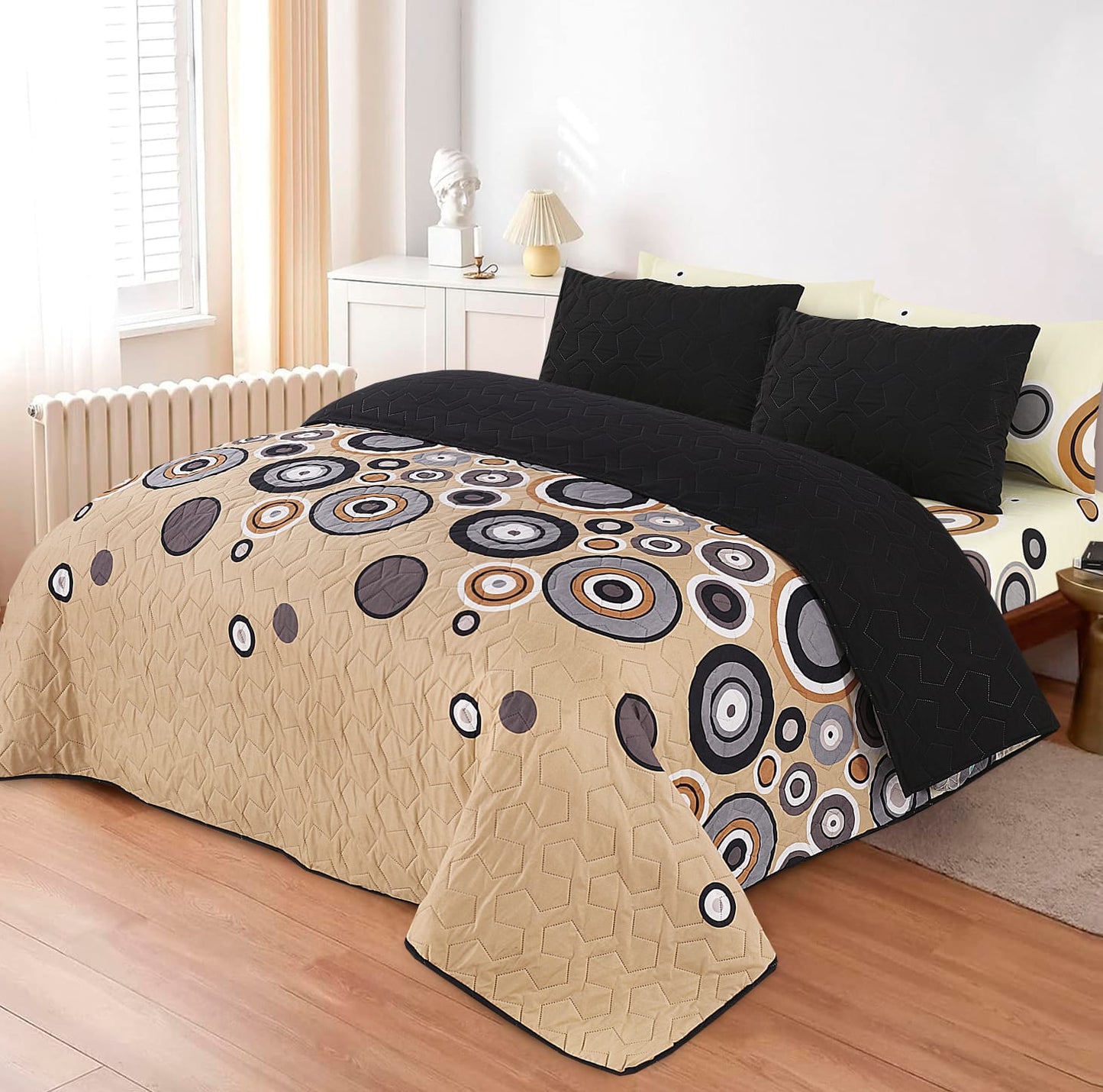 Circle Oasis Bedding Quilt 6-Piece Printed Bedspread Set