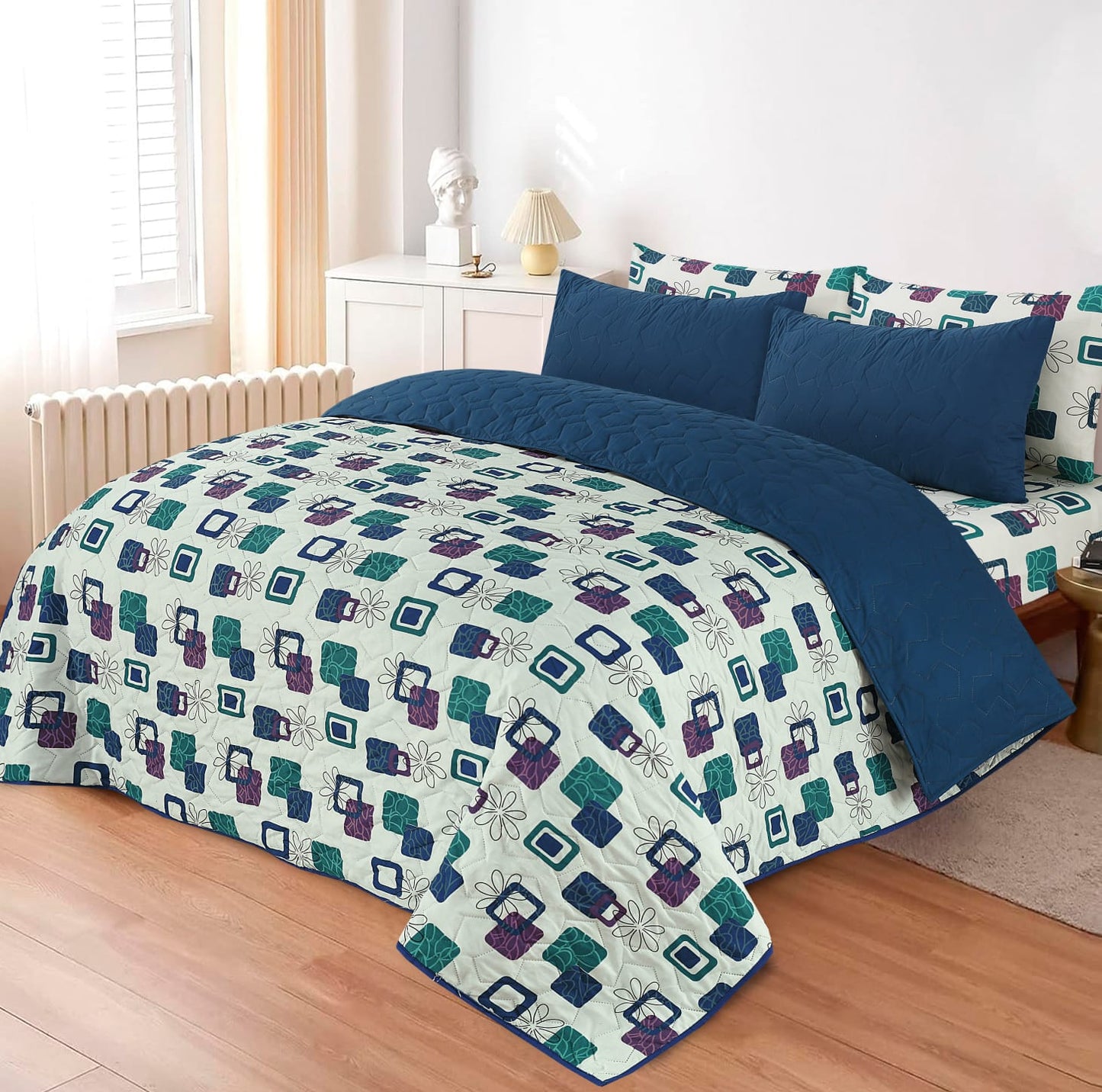 Retro Mosaic Elegance Quilt 6-Piece Printed Bedspread Set