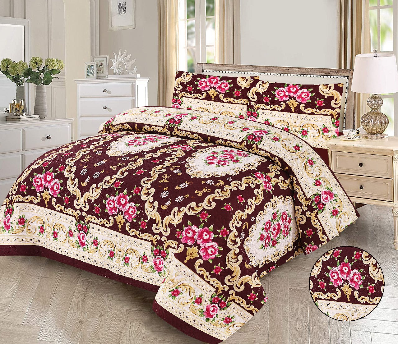 Elegant 3-Piece Brownstone Dusk Printed Bedsheet Set
