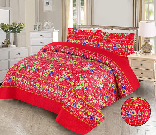 Exquisite 3-Piece Blush Rose Quilted Printed Bedsheet Set - Opulent Textured Bedding