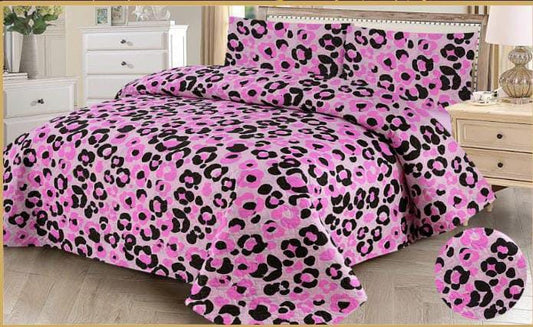 Elegant 3-Piece Blush Coral Quilted Printed Bedsheet Set - Luxurious Stitched Bedding"