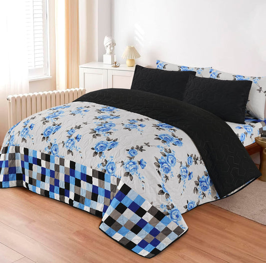 Blue Rose Haven Elegance Quilt  6-Piece Printed Bedspread Set