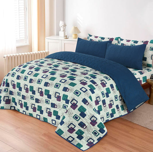 Retro Mosaic   Elegance Quilt  6-Piece Printed Bedspread Set