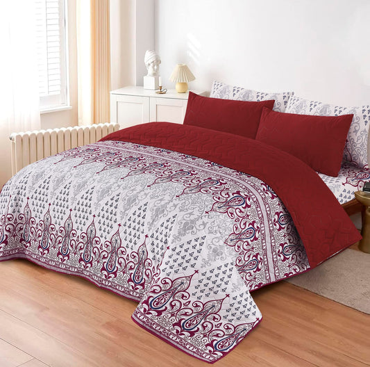 Maroon Paisley Elegance Quilt  6-Piece Printed Bedspread Set