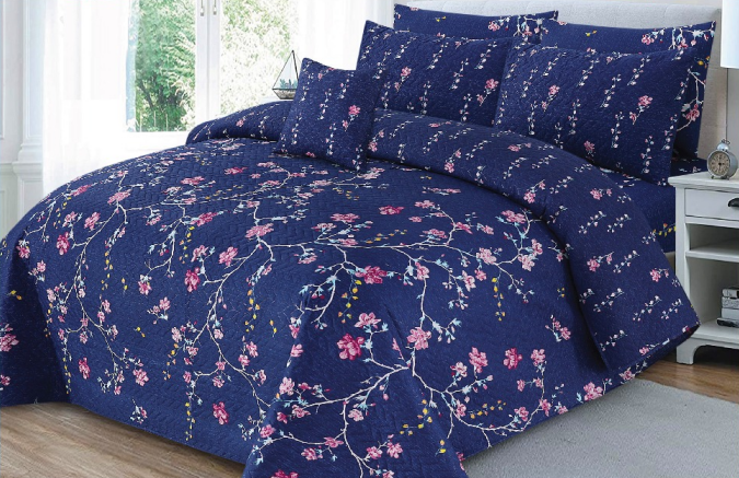Midnight Blossom Elegance 7 Pcs Printed bedsheet